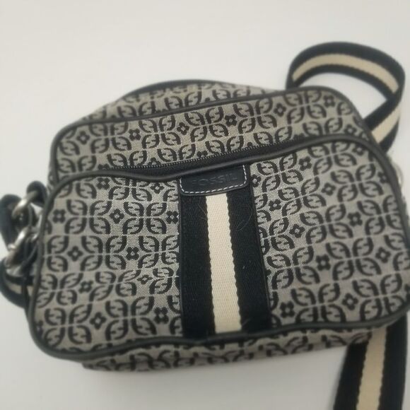 Canvas like crossbody Fossil bag. Black, Off white. - Picture 15 of 15